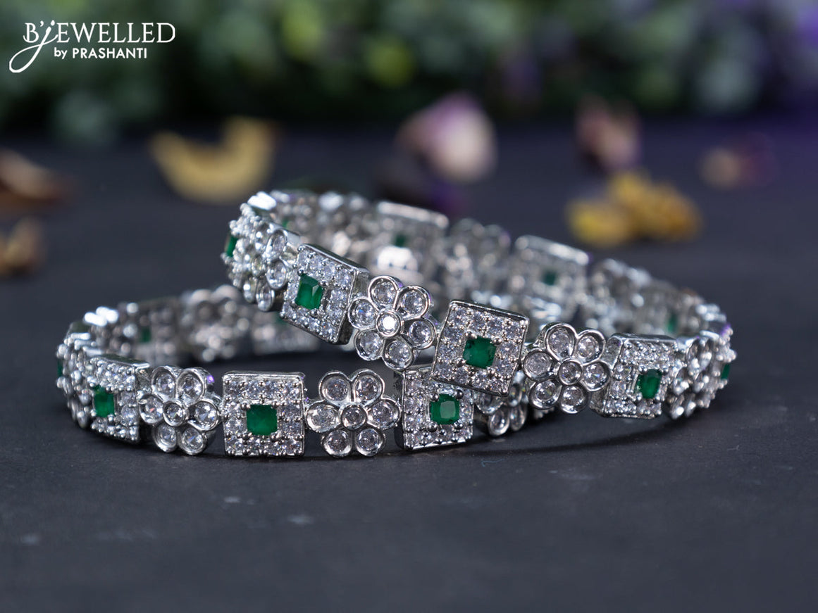 Zircon bangles floral design with emerald and cz stones