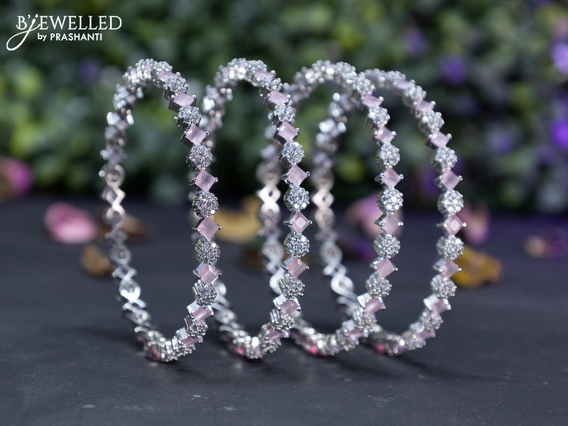 Zircon bangles floral design with baby pink and cz stones