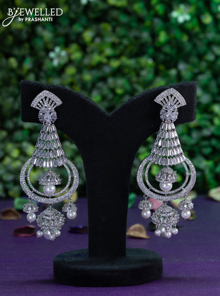 Zircon earring with cz stones and pearl hangings