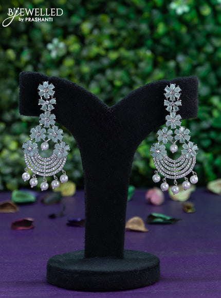 Zircon earring floral design with mint green & cz stones and pearl hangings