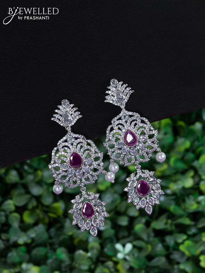 Zircon choker peacock design with ruby & cz stones and pearl hangings