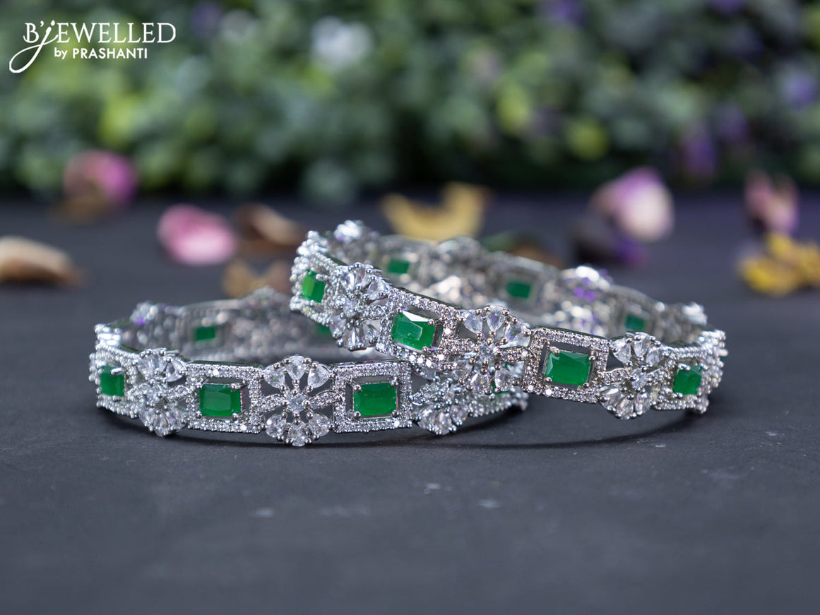 Zircon bangles floral design with emerald and cz stones