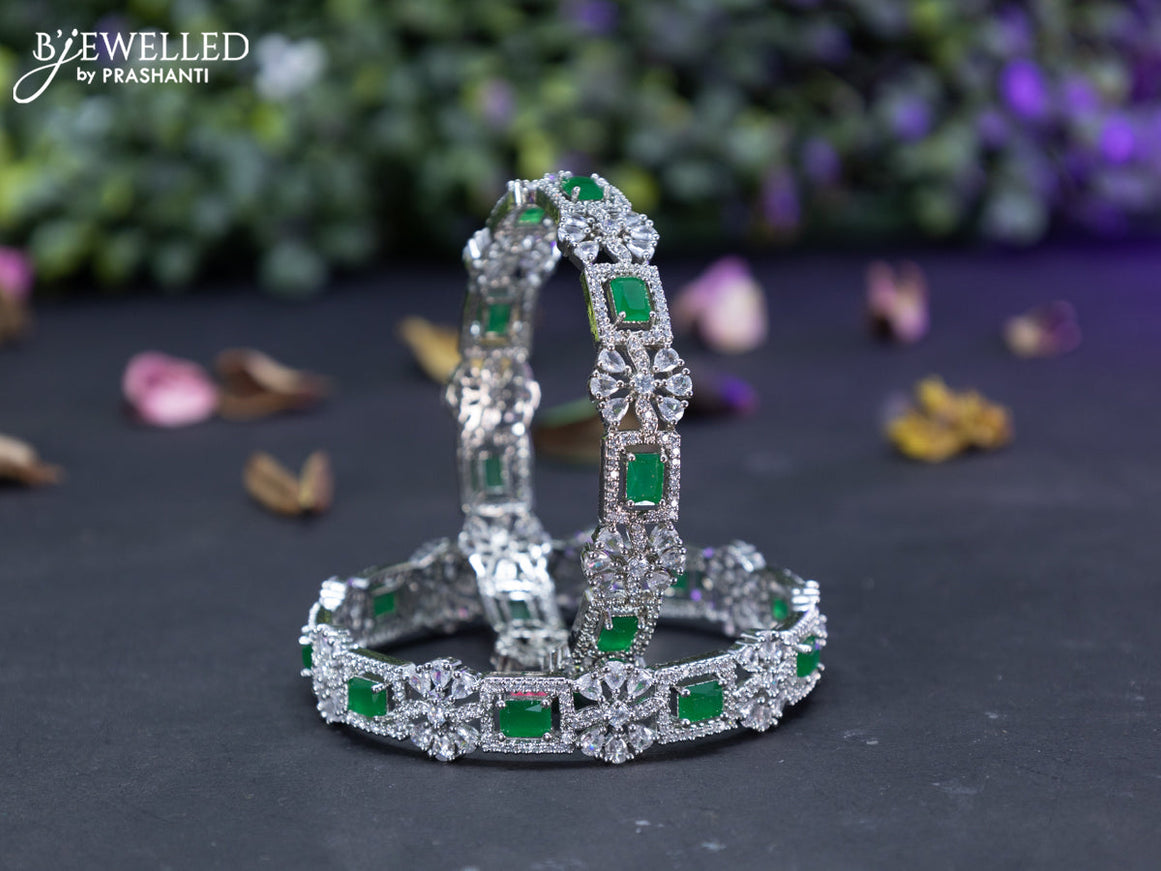 Zircon bangles floral design with emerald and cz stones