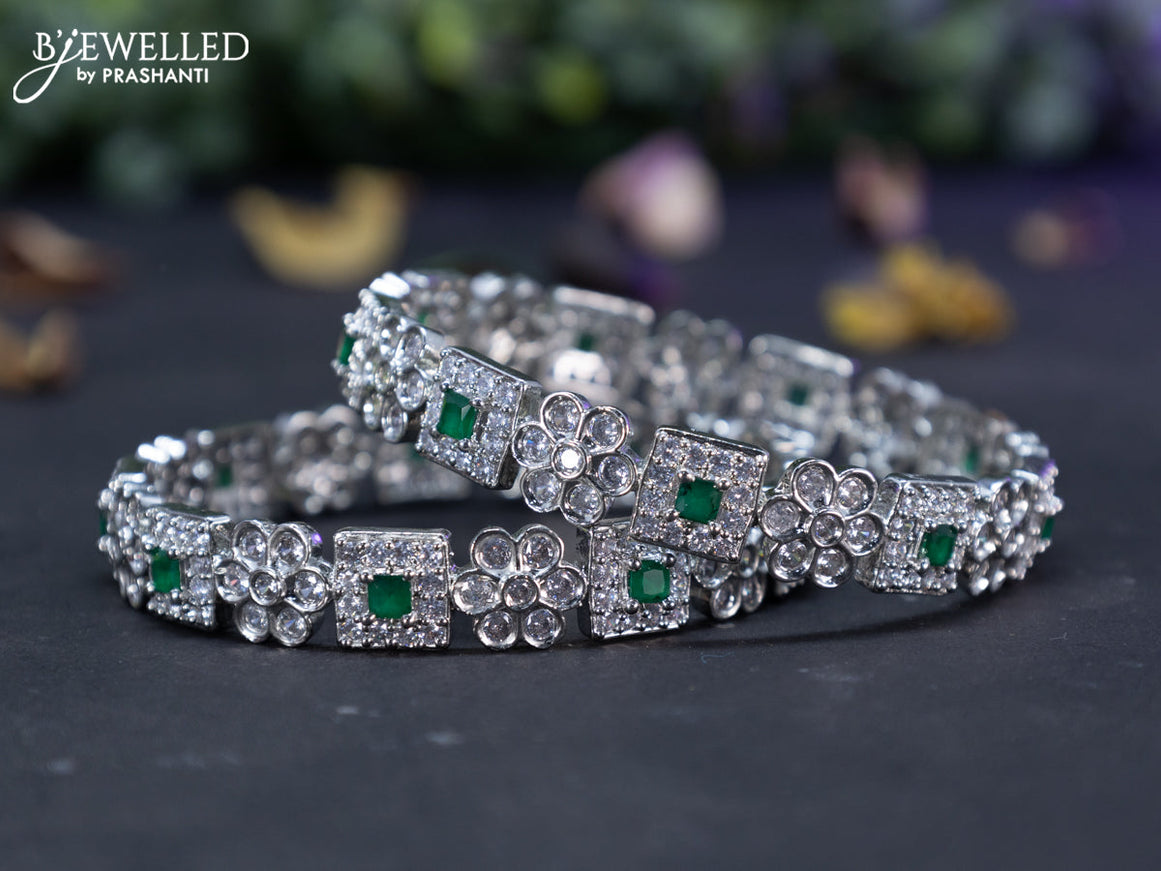 Zircon bangles floral design with emerald and cz stones