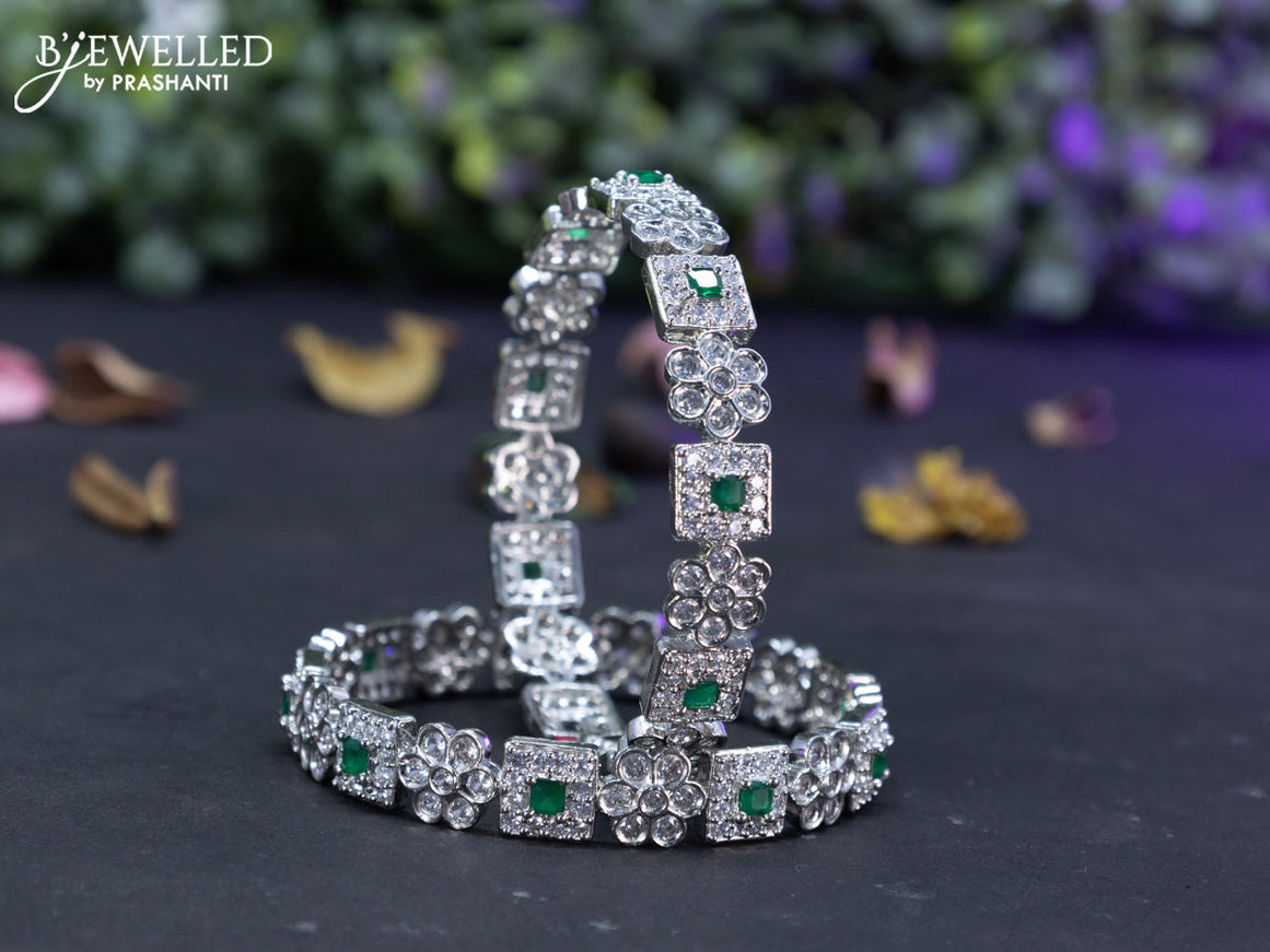 Zircon bangles floral design with emerald and cz stones