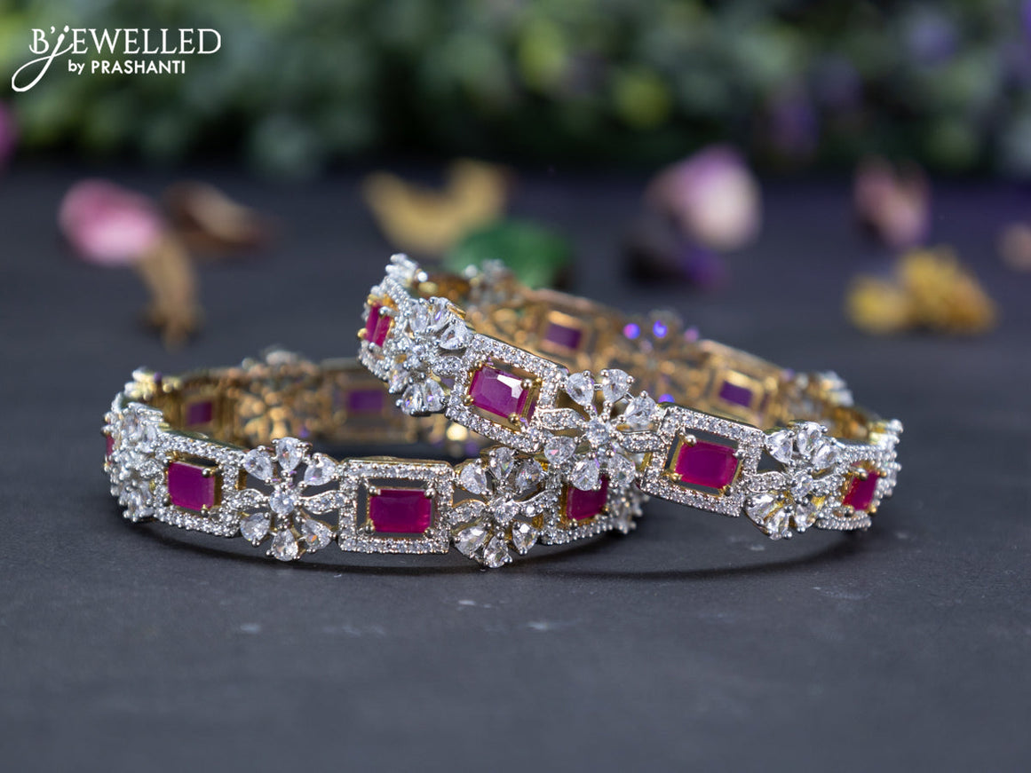 Zircon bangles floral design with ruby and cz stones