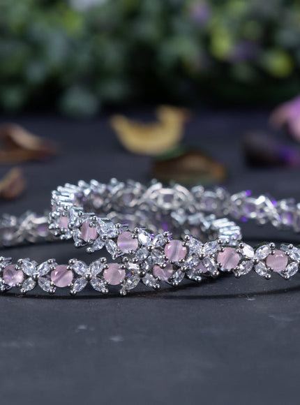 Zircon bangles floral design with baby pink and cz stones