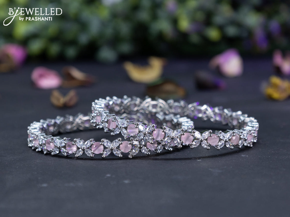 Zircon bangles floral design with baby pink and cz stones