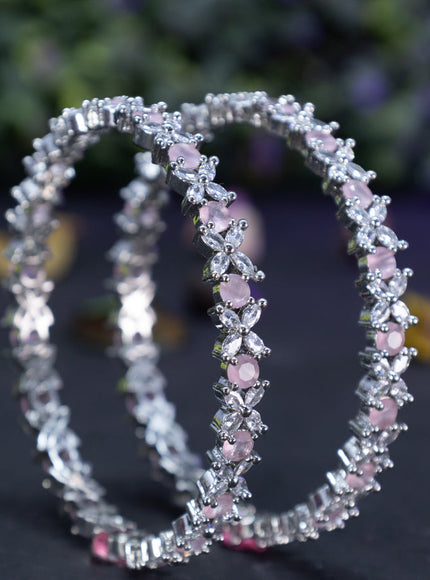 Zircon bangles floral design with baby pink and cz stones