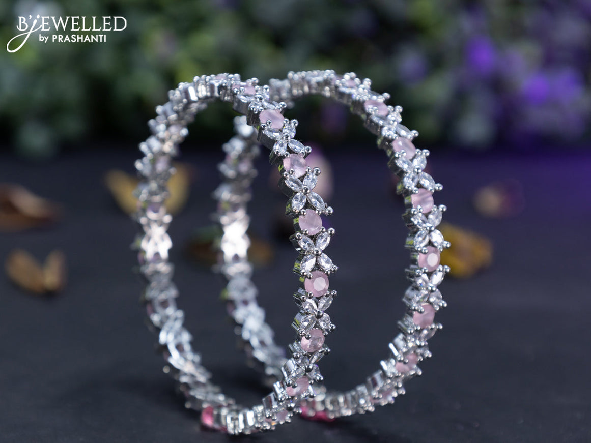 Zircon bangles floral design with baby pink and cz stones