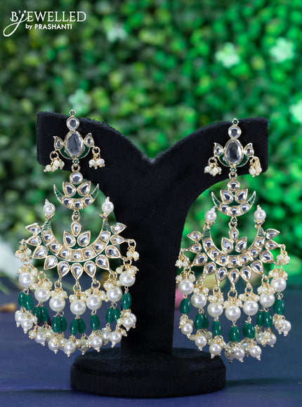 Fashion dangler chandbali green minakari earrings with kundan stones and beads hanging