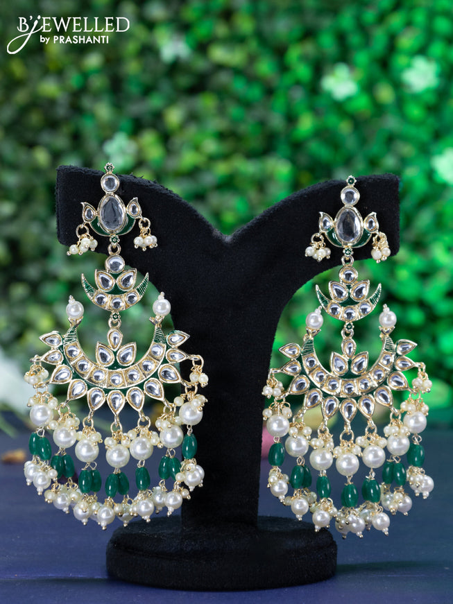 Fashion dangler chandbali green minakari earrings with kundan stones and beads hanging