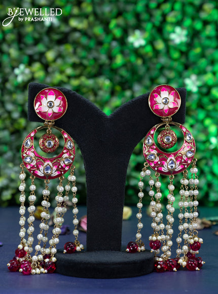 Fashion dangler chandbali pink minakari earrings with pearl and beads hangings