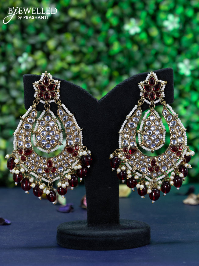 Fashion dangler maroon earrings with kundan stones and beads hangings