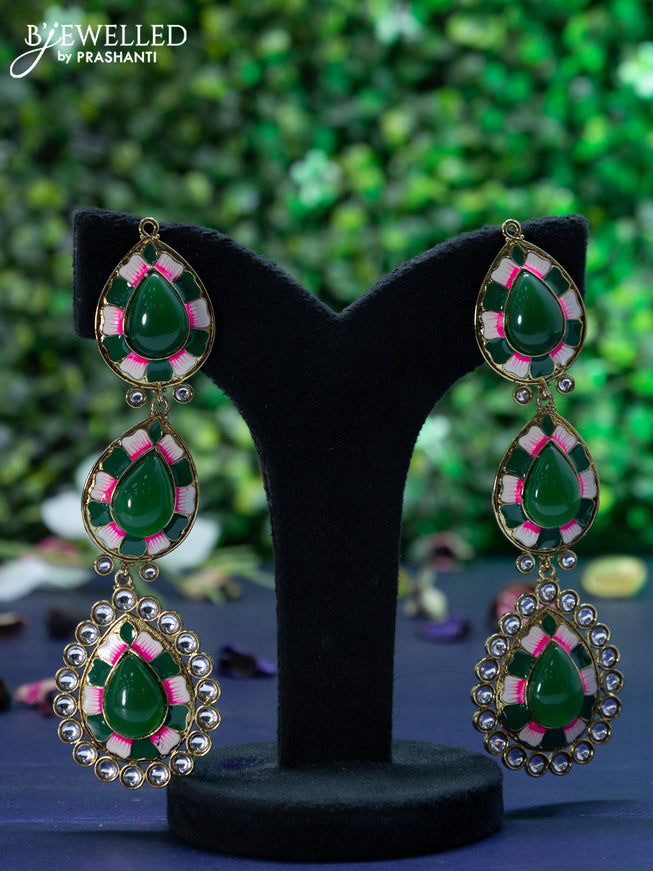 Fashion dangler minkari earrings with green and kundan stones