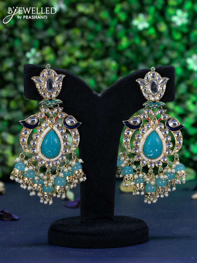 Fashion dangler light blue minakari earrings with kundan stones and pearl hangings