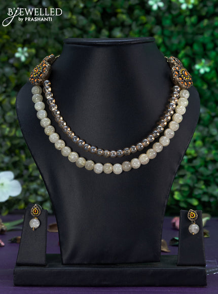 Terracotta double layer necklace with pearls