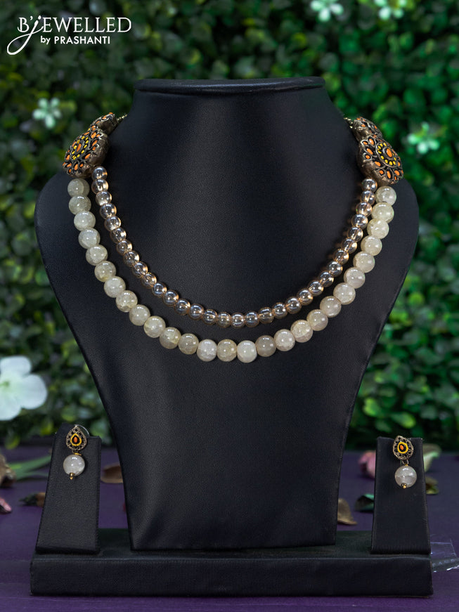 Terracotta double layer necklace with pearls