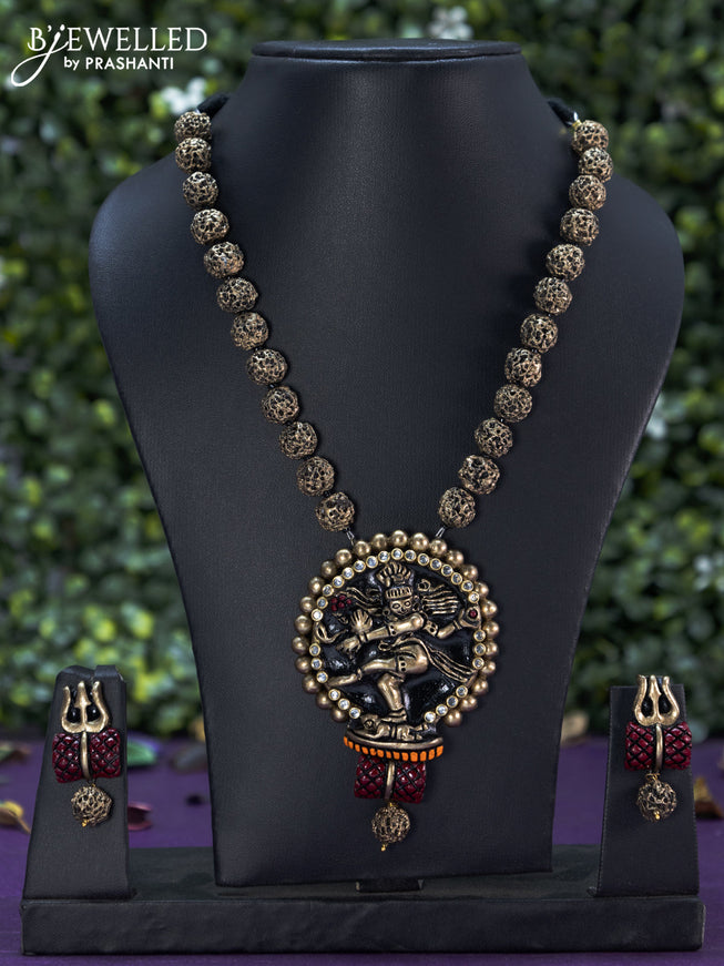 Terracotta rudhraksha necklace with nadarajar pendant