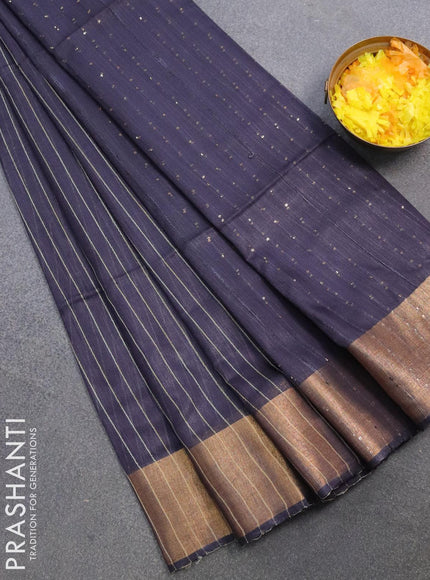 Semi raw silk saree dark grey with allover stripes pattern and sequin work pallu & embroidery work readymade blouse - {{ collection.title }} by Prashanti Sarees