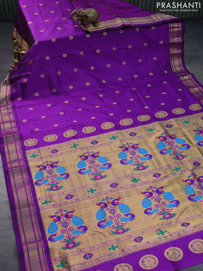 Pure paithani silk saree purple with zari woven buttas and rich zari woven border