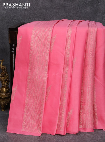 Pure kanjivaram silk saree light pink and peacock blue with zari woven buttas in borderless style