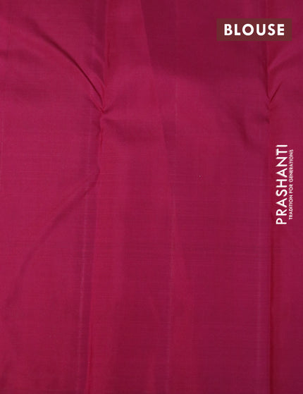 Pure kanjivaram silk saree light blue and dark magenta pink with zari woven buttas in borderless style