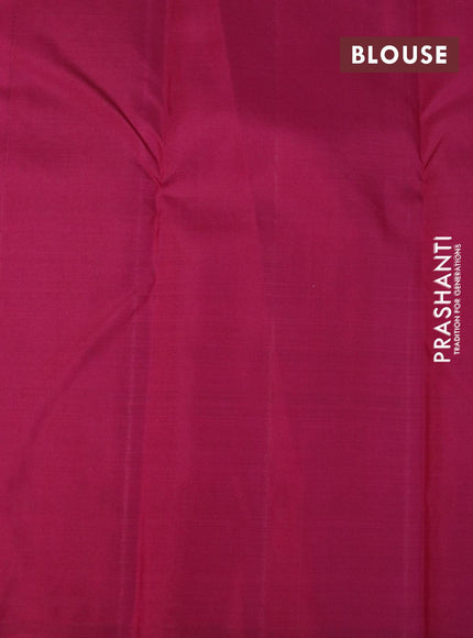 Pure kanjivaram silk saree light blue and dark magenta pink with zari woven buttas in borderless style