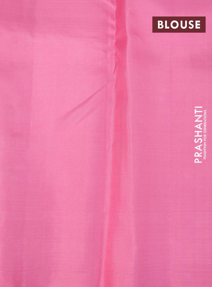 Pure kanjivaram silk saree cs blue and light pink with zari woven buttas in borderless style