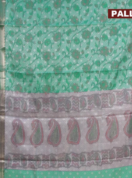 Banarasi kora saree green shade with allover ikat weaves and long zari woven border - {{ collection.title }} by Prashanti Sarees