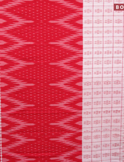 Ikat cotton saree red and off white with allover ikat weaves and simple border without blouse