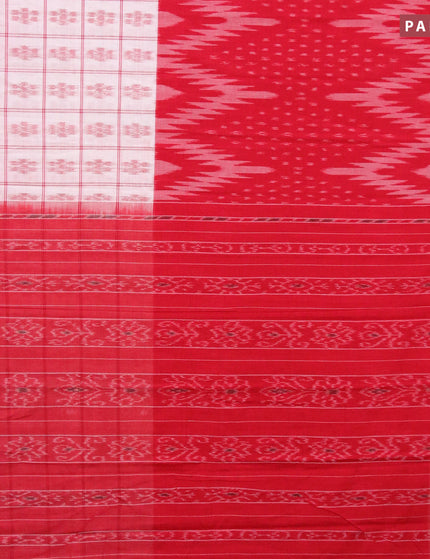 Ikat cotton saree red and off white with allover ikat weaves and simple border without blouse