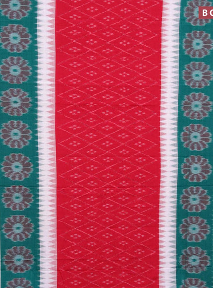 Ikat cotton saree red and green off white with allover ikat weaves and simple border without blouse - {{ collection.title }} by Prashanti Sarees