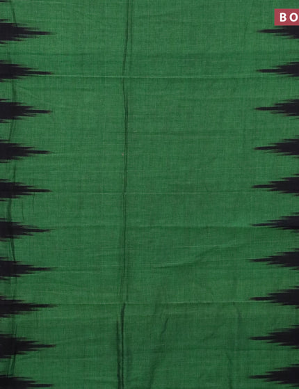 Ikat cotton saree green and black with plain body and temple design ikat woven border without blouse