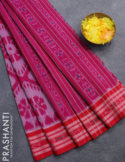 Ikat cotton saree dual shade of purple and red with allover ikat weaves and vidarbha border without blouse