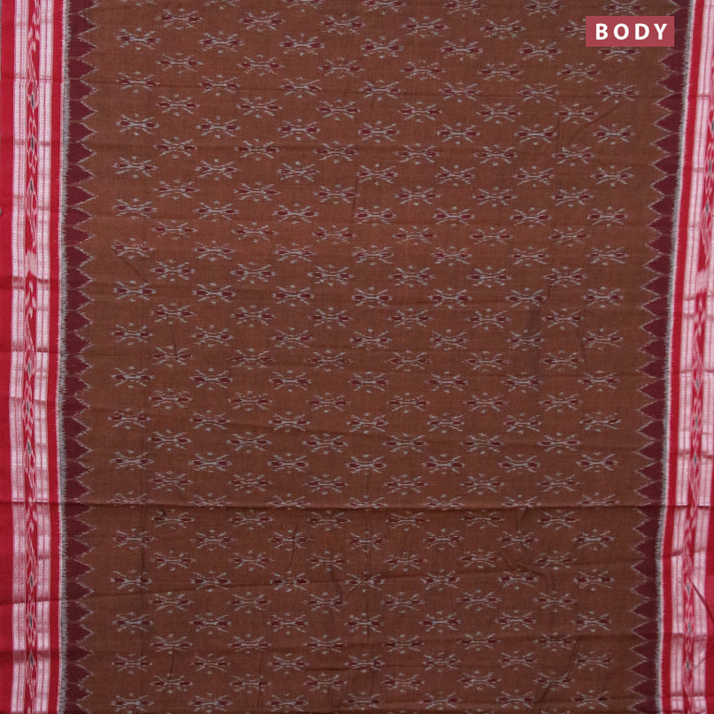 Ikat cotton saree brown and maroon with allover ikat butta weaves and vidarbha border without blouse