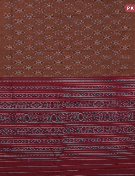 Ikat cotton saree brown and maroon with allover ikat butta weaves and vidarbha border without blouse