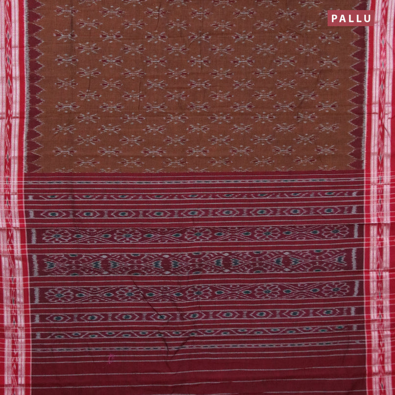 Ikat cotton saree brown and maroon with allover ikat butta weaves and vidarbha border without blouse