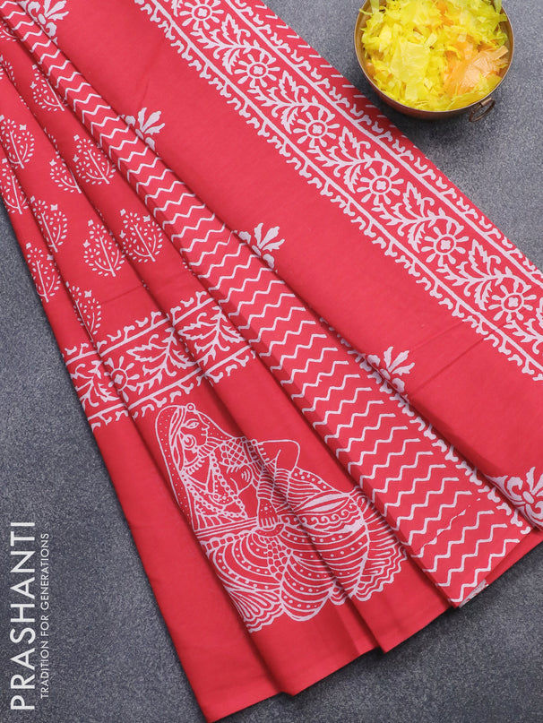 Jaipur cotton saree red with allover butta prints and printed border