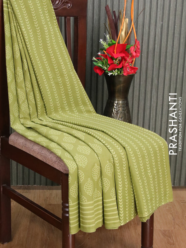 Jaipur cotton saree lime green with allover butta prints and printed border