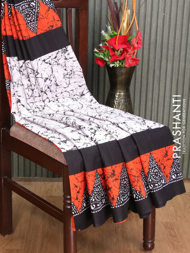 Jaipur cotton saree off white and black with allover prints and printed border