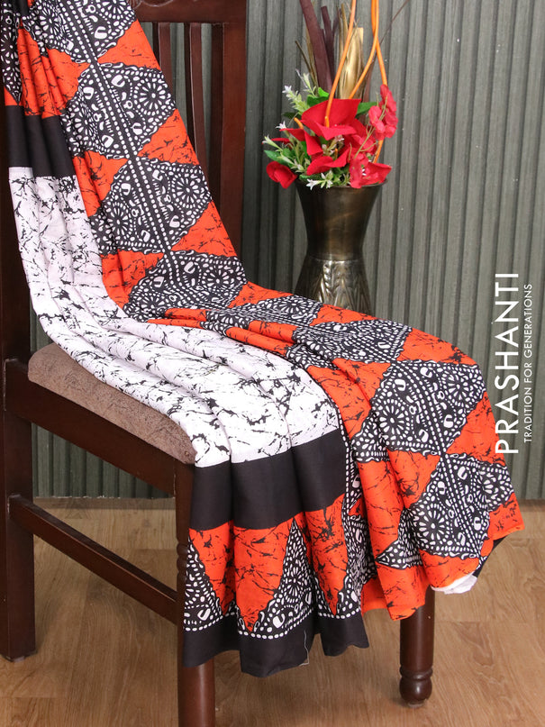 Jaipur cotton saree off white and black with allover prints and printed border