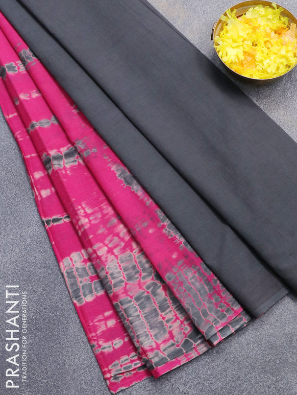 Jaipur cotton saree pink and grey with allover tie & dye prints in borderless style