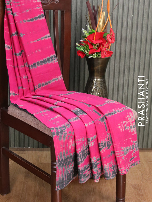 Jaipur cotton saree pink and grey with allover tie & dye prints in borderless style