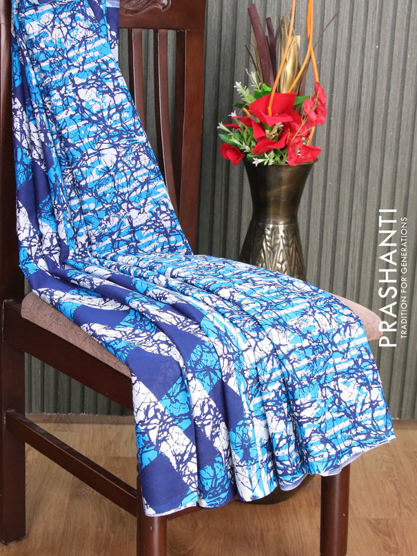 Jaipur cotton saree blue with allover prints and printed border