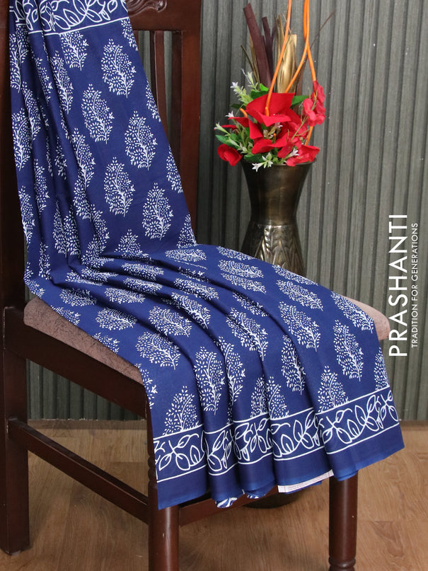 Jaipur cotton saree blue with allover butta prints and printed border