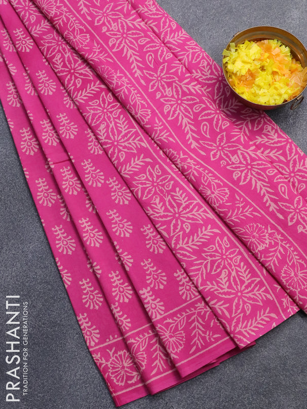 Jaipur cotton saree light pink with floral butta prints and printed border