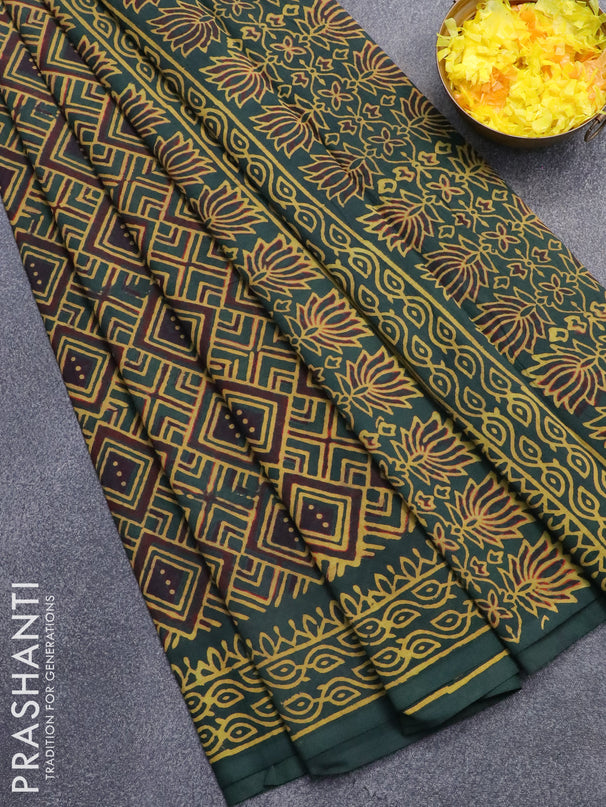 Jaipur cotton saree green with allover geometric prints and printed border