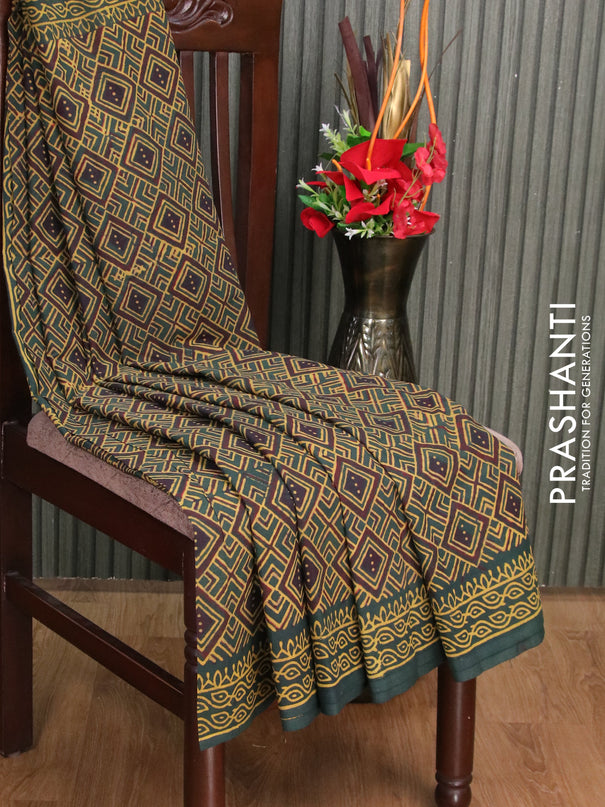 Jaipur cotton saree green with allover geometric prints and printed border