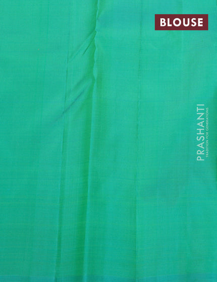 Pure kanjivaram silk saree dark pink and teal green with zari woven geometric buttas in borderless style